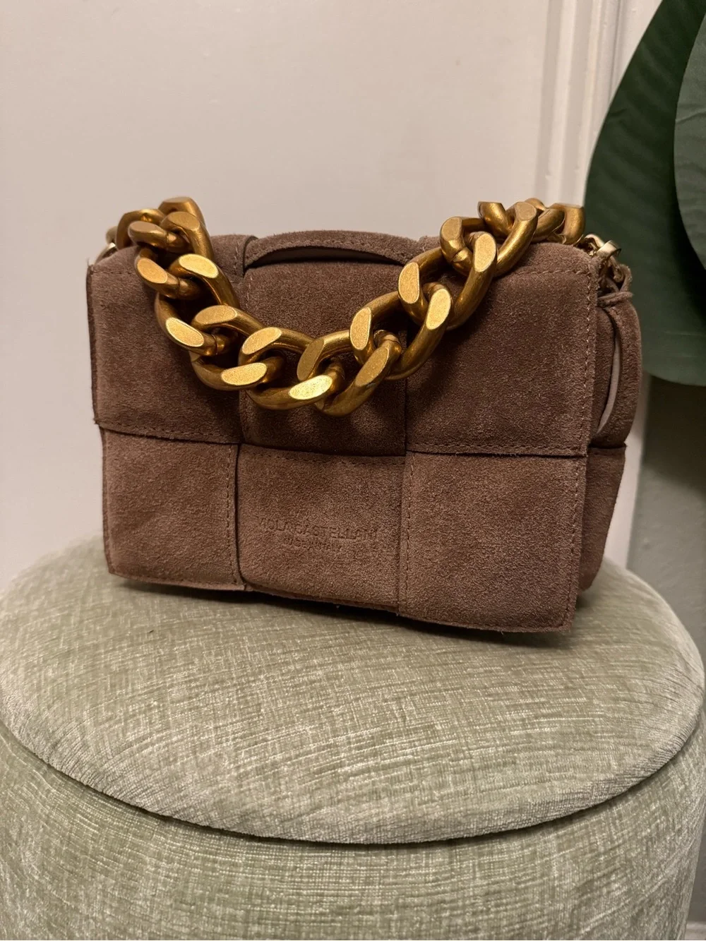 Vintage Viola Castellani Milano Brown Suede Woven Chain Shoulder & Crossbody Bag